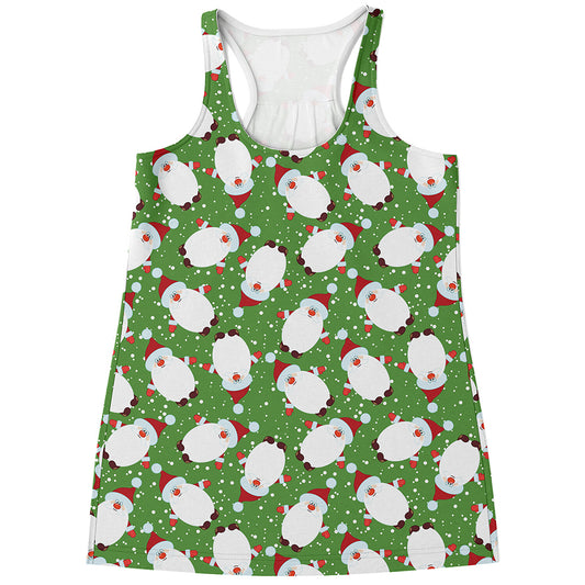Cartoon Santa Claus Pattern Print Women's Racerback Tank Top