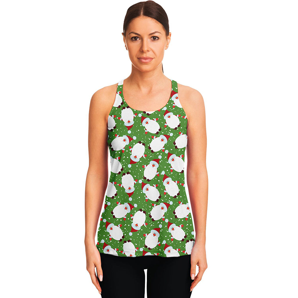 Cartoon Santa Claus Pattern Print Women's Racerback Tank Top
