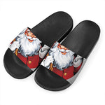 Cartoon Santa Claus Print Black Slide Sandals