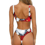 Cartoon Santa Claus Print Front Bow Tie Bikini