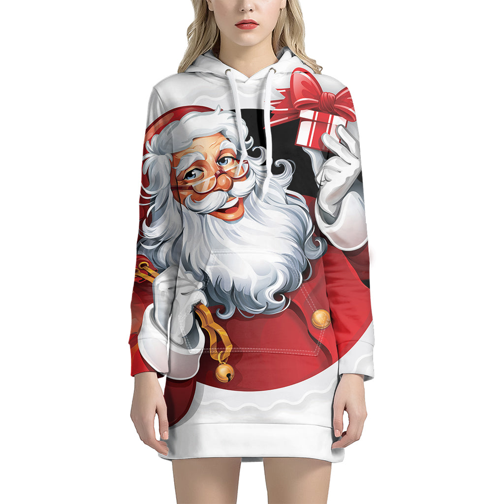 Cartoon Santa Claus Print Pullover Hoodie Dress