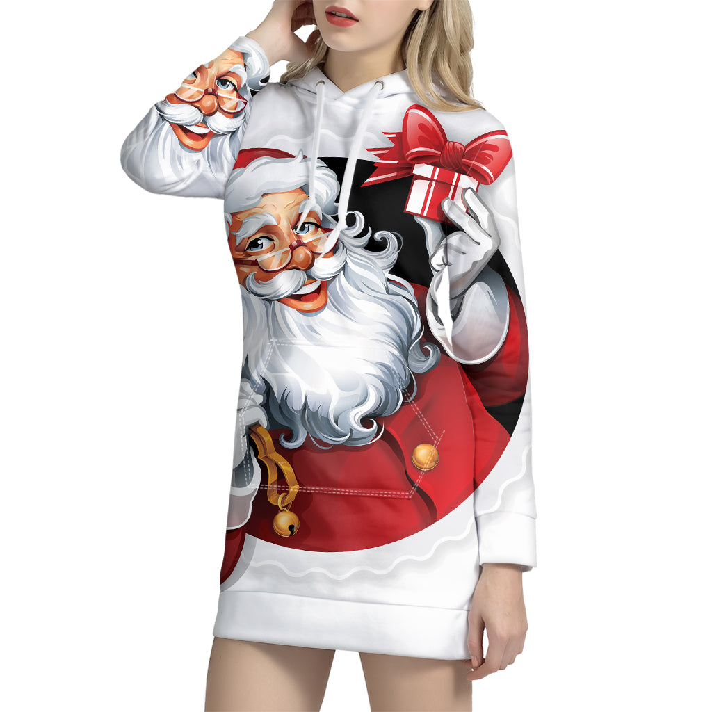 Cartoon Santa Claus Print Pullover Hoodie Dress