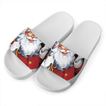 Cartoon Santa Claus Print White Slide Sandals