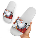 Cartoon Santa Claus Print White Slide Sandals