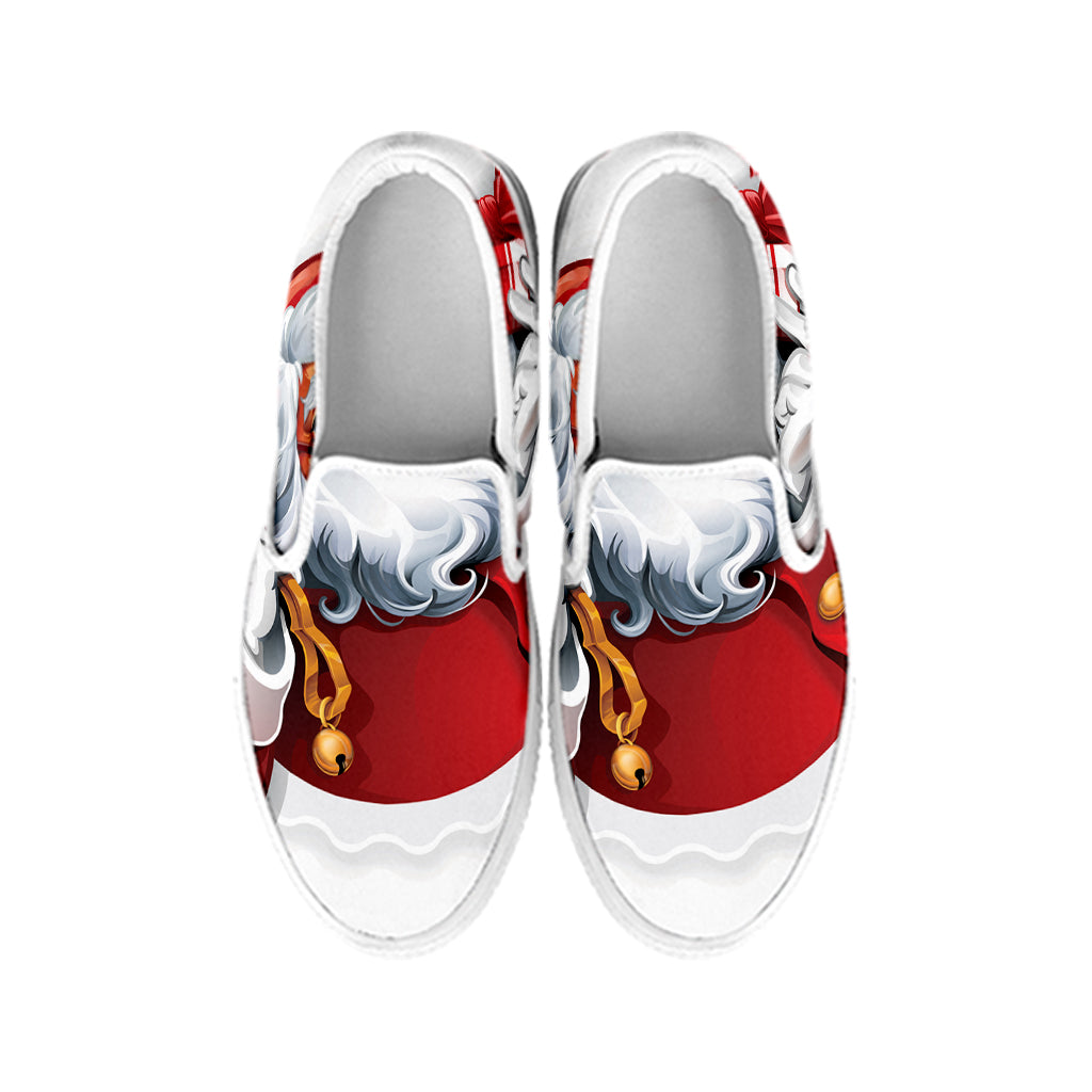 Cartoon Santa Claus Print White Slip On Shoes