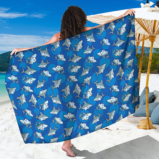 Cartoon Shark Pattern Print Beach Sarong Wrap