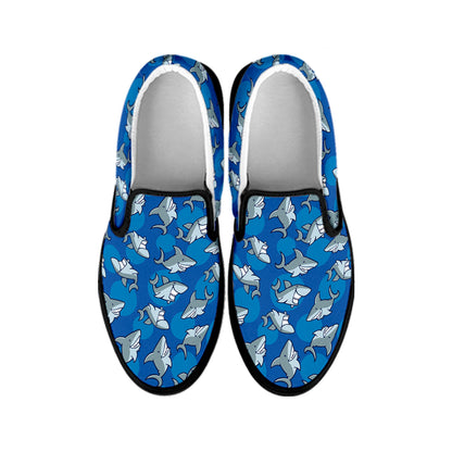 Cartoon Shark Pattern Print Black Slip On Shoes
