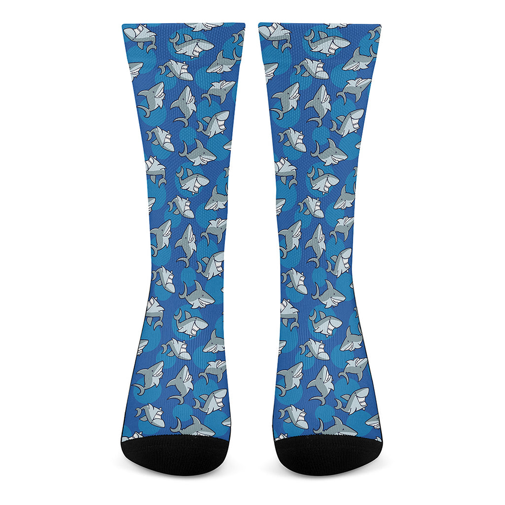 Cartoon Shark Pattern Print Crew Socks