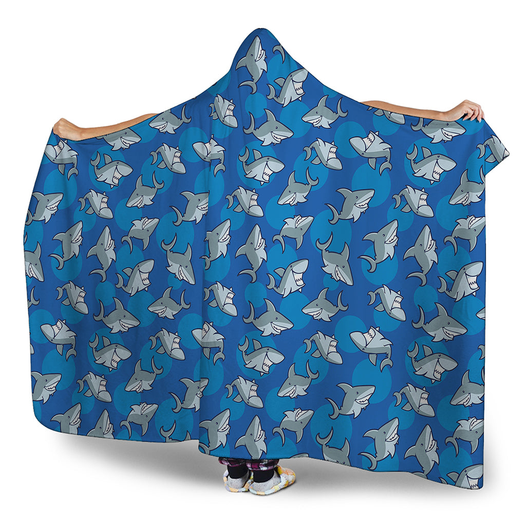 Cartoon Shark Pattern Print Hooded Blanket