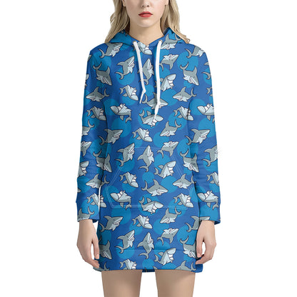 Cartoon Shark Pattern Print Hoodie Dress