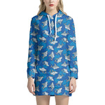 Cartoon Shark Pattern Print Hoodie Dress