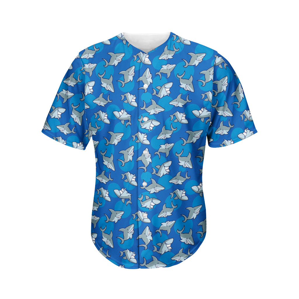 Cartoon Shark Pattern Print Men's Baseball Jersey