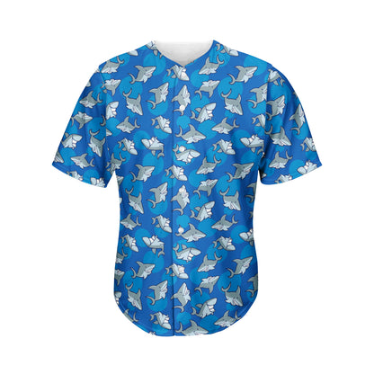 Cartoon Shark Pattern Print Men's Baseball Jersey