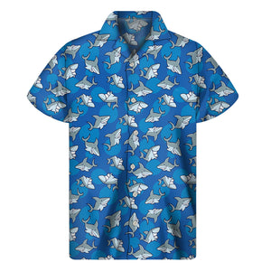 Cartoon Shark Pattern Print Men's Short Sleeve Shirt