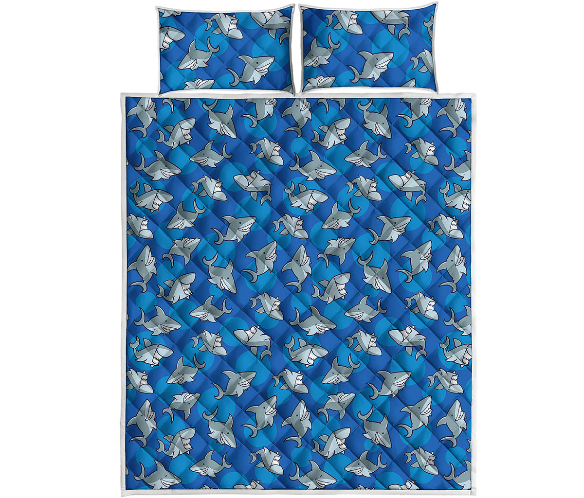 Cartoon Shark Pattern Print Quilt Bed Set