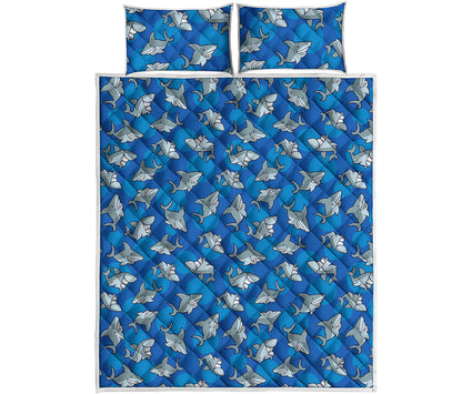 Cartoon Shark Pattern Print Quilt Bed Set