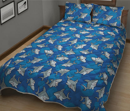 Cartoon Shark Pattern Print Quilt Bed Set