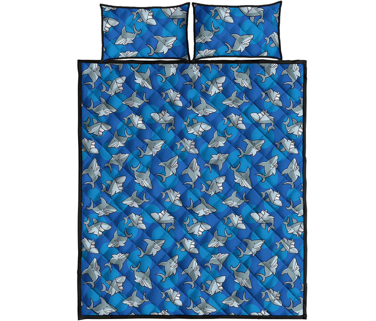 Cartoon Shark Pattern Print Quilt Bed Set