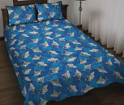 Cartoon Shark Pattern Print Quilt Bed Set