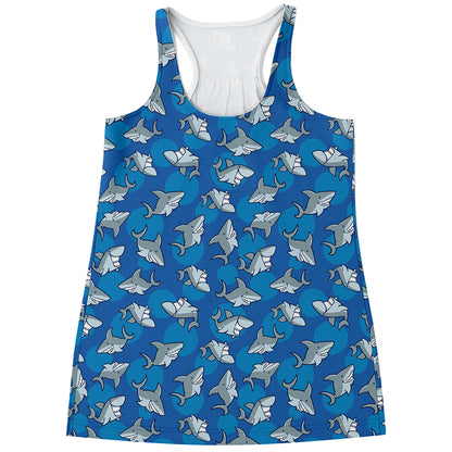 Cartoon Shark Pattern Print Women's Racerback Tank Top