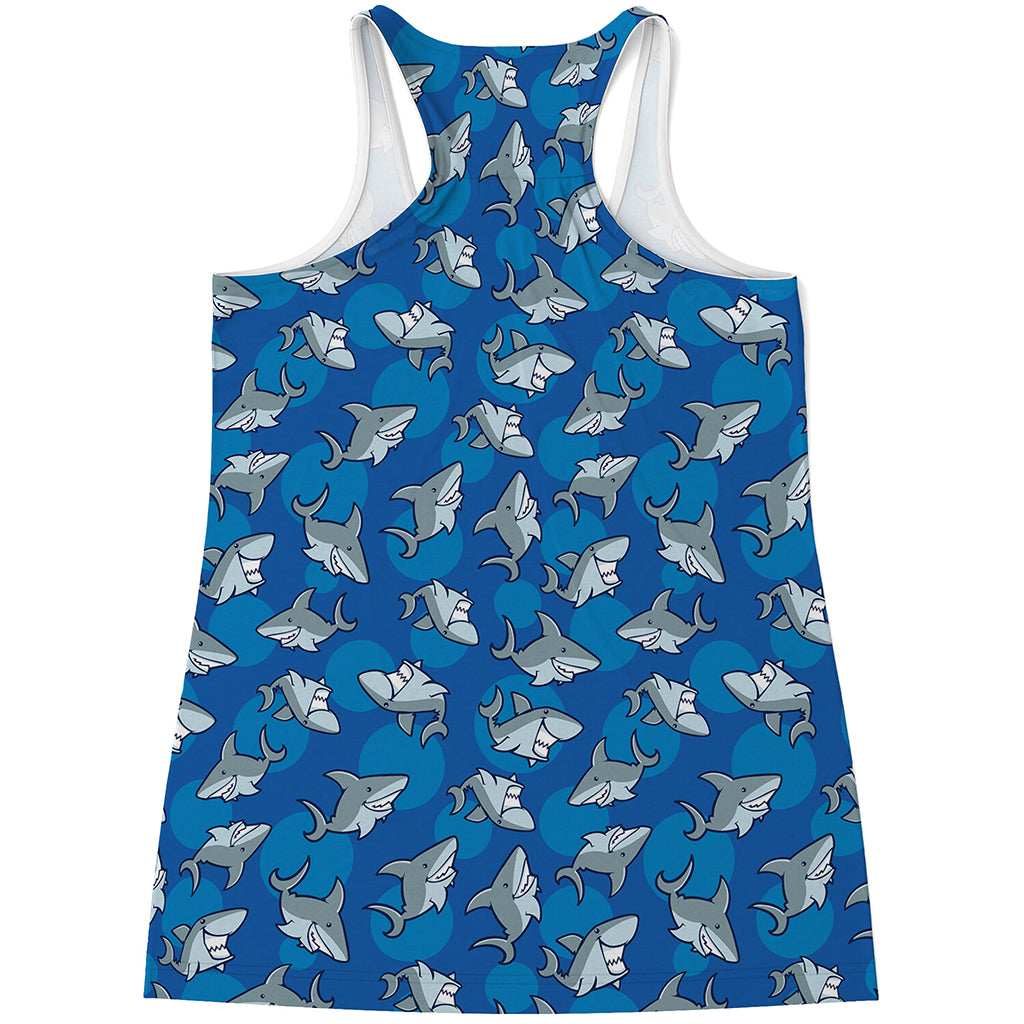 Cartoon Shark Pattern Print Women's Racerback Tank Top
