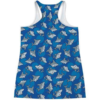 Cartoon Shark Pattern Print Women's Racerback Tank Top