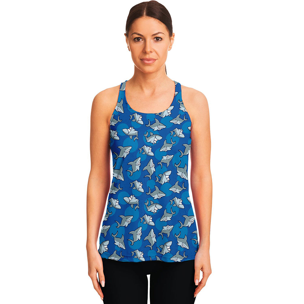 Cartoon Shark Pattern Print Women's Racerback Tank Top