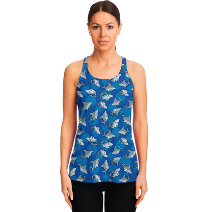 Cartoon Shark Pattern Print Women's Racerback Tank Top