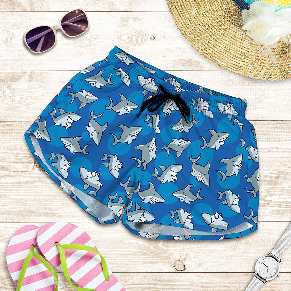 Cartoon Shark Pattern Print Women's Shorts