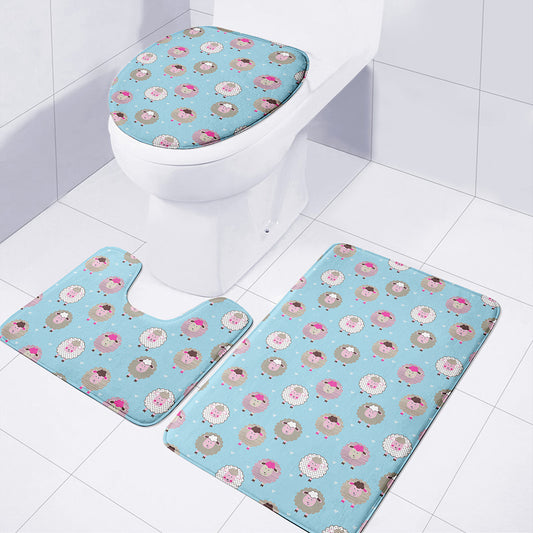 Cartoon Sheep Pattern Print 3 Piece Bath Mat Set