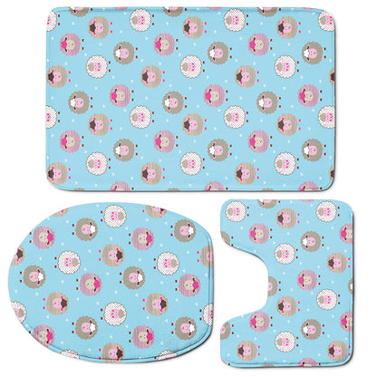 Cartoon Sheep Pattern Print 3 Piece Bath Mat Set