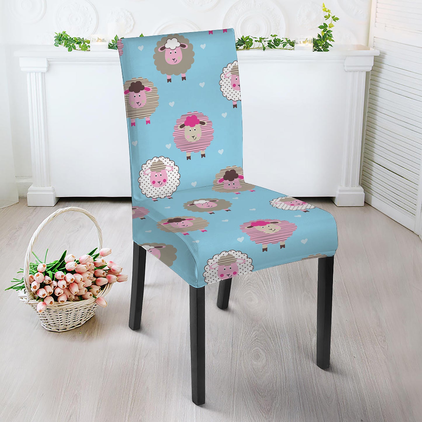 Cartoon Sheep Pattern Print Dining Chair Slipcover