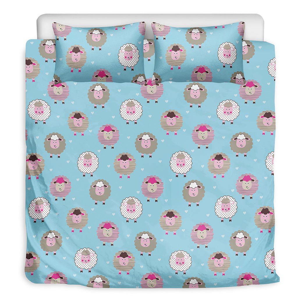 Cartoon Sheep Pattern Print Duvet Cover Bedding Set