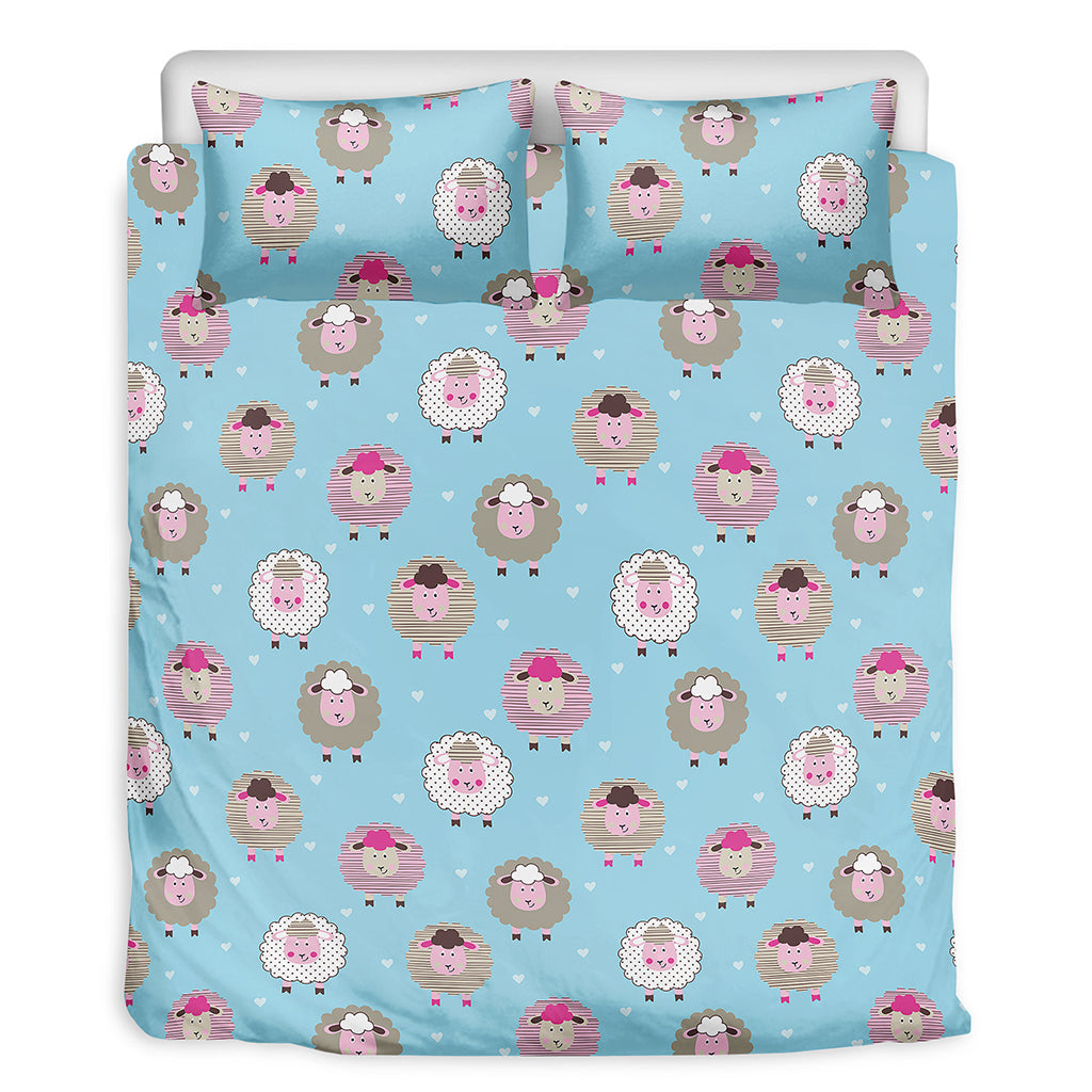Cartoon Sheep Pattern Print Duvet Cover Bedding Set