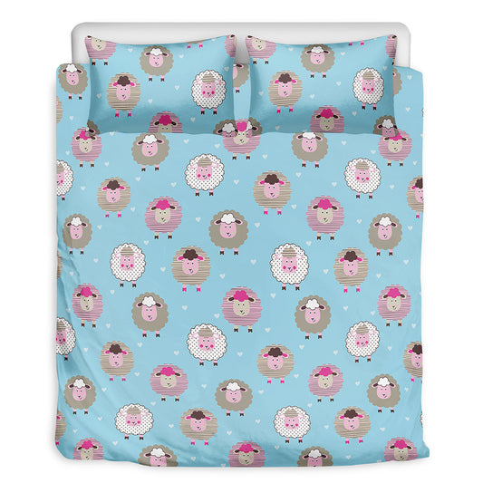 Cartoon Sheep Pattern Print Duvet Cover Bedding Set