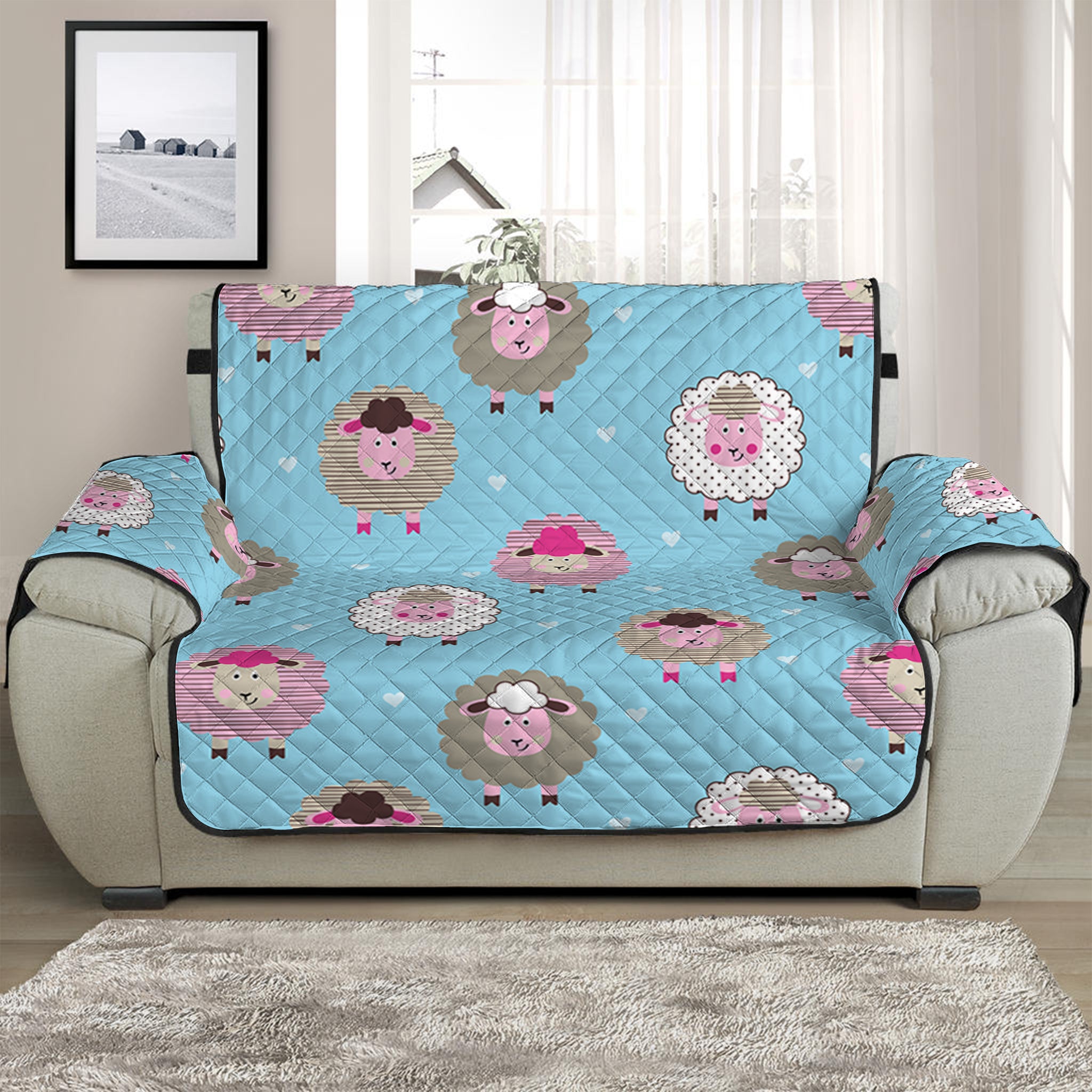 Cartoon Sheep Pattern Print Half Sofa Protector