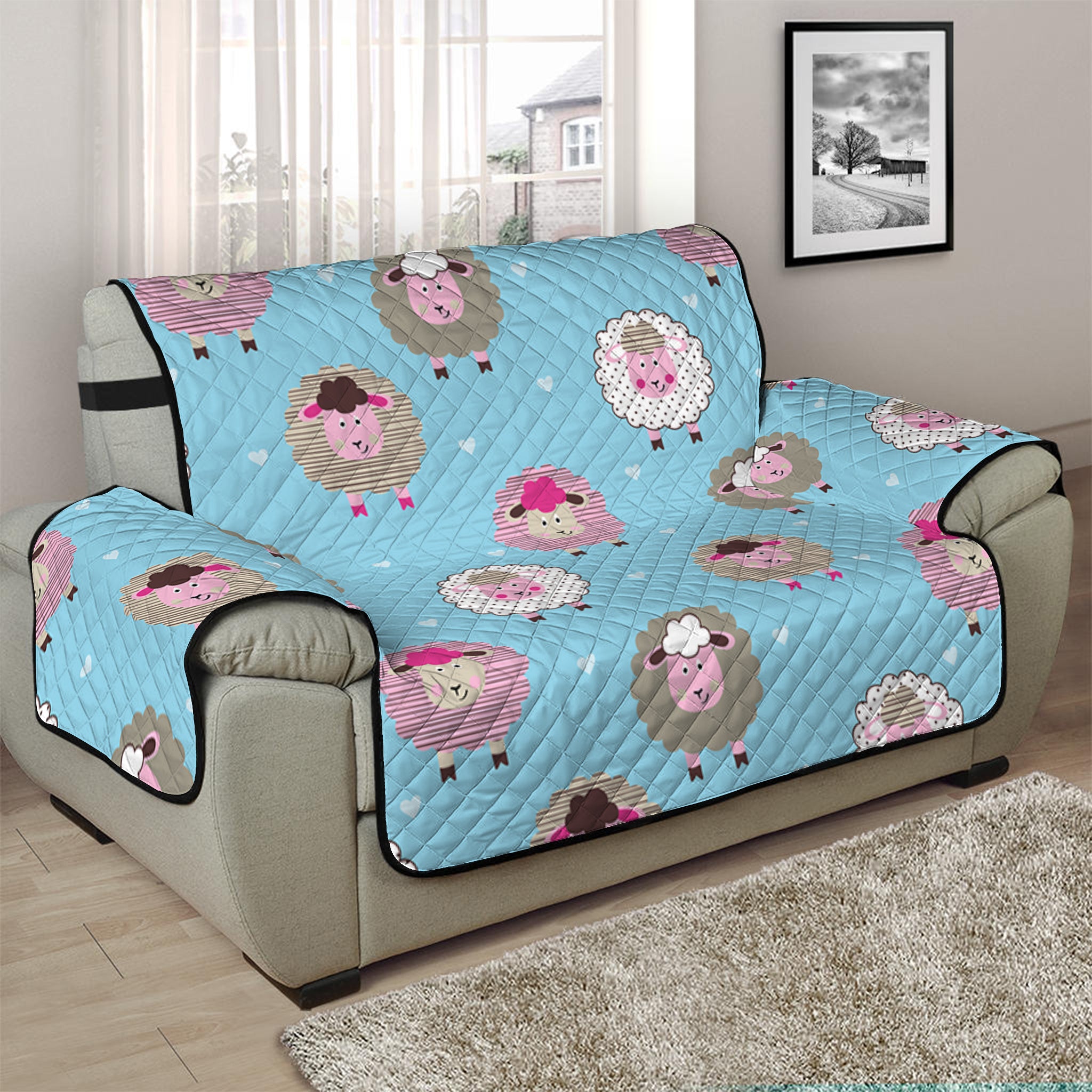 Cartoon Sheep Pattern Print Half Sofa Protector