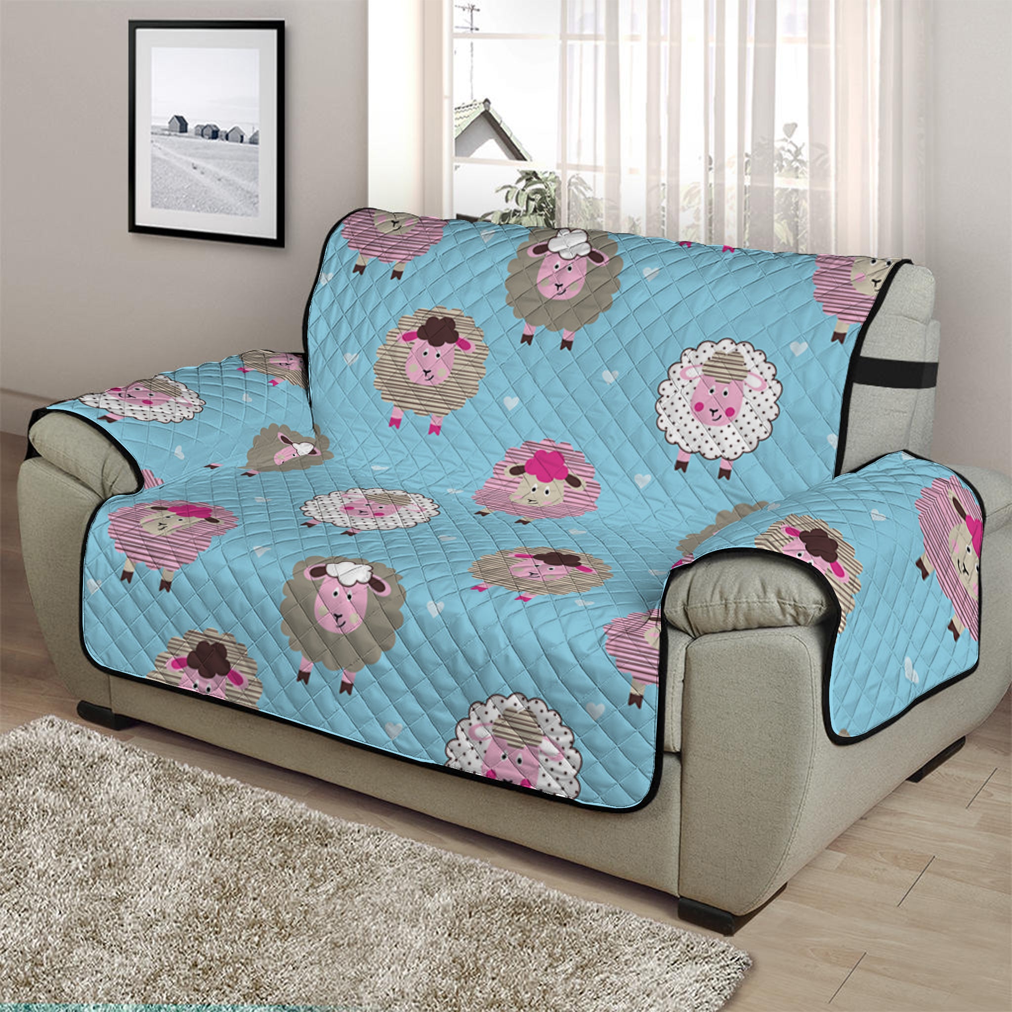 Cartoon Sheep Pattern Print Half Sofa Protector