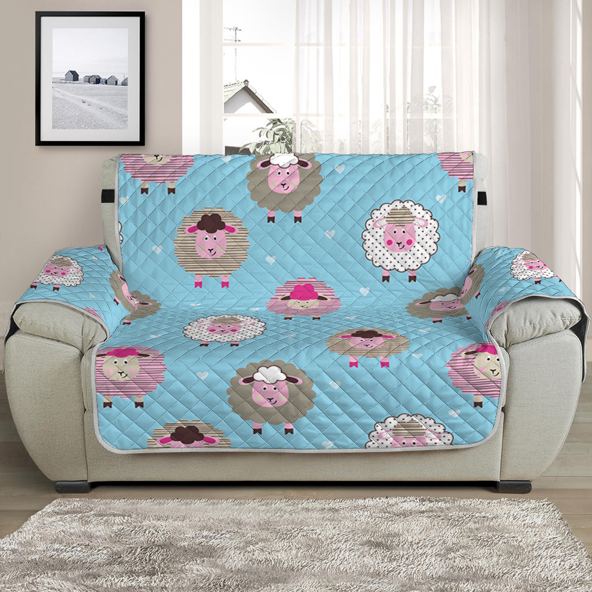 Cartoon Sheep Pattern Print Half Sofa Protector