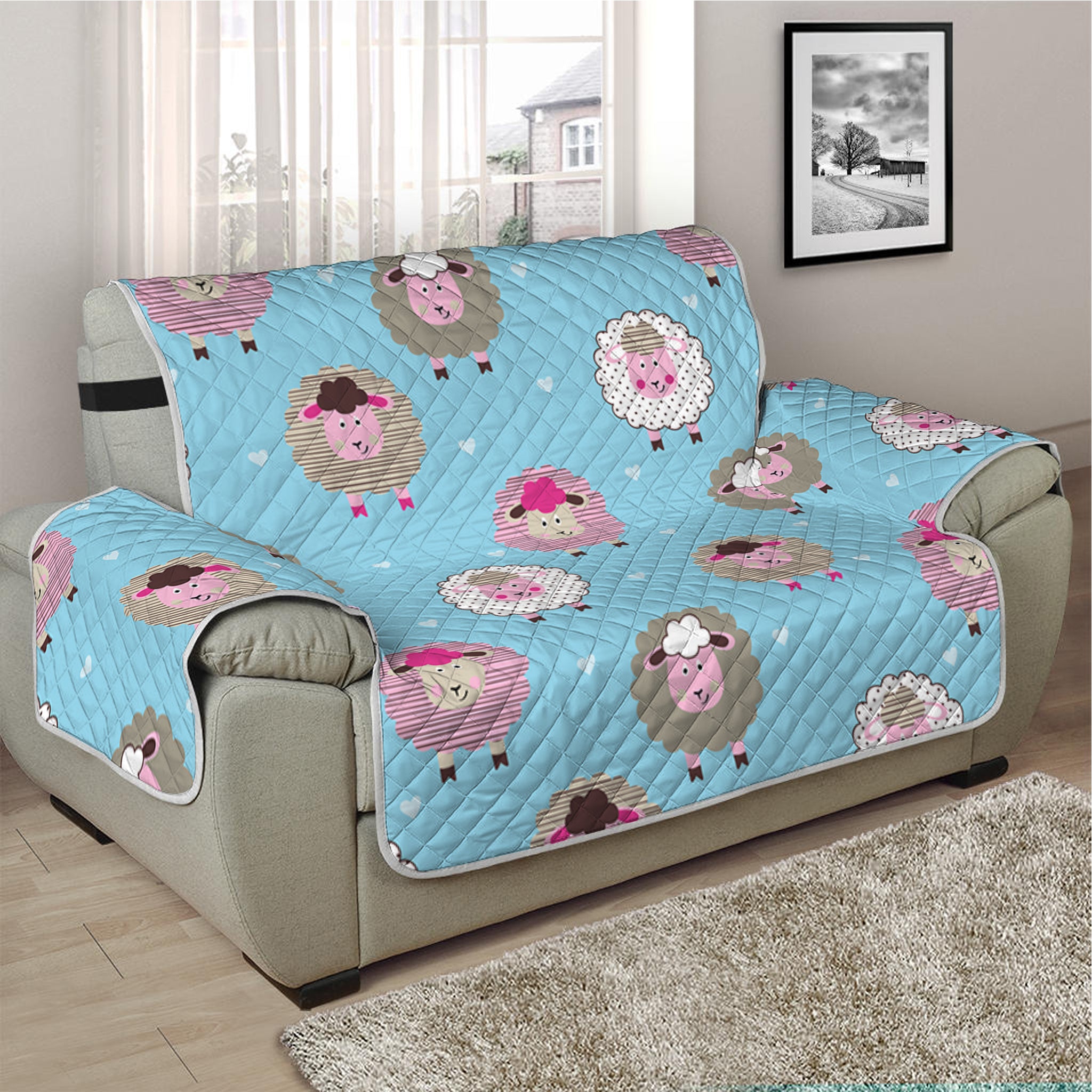 Cartoon Sheep Pattern Print Half Sofa Protector