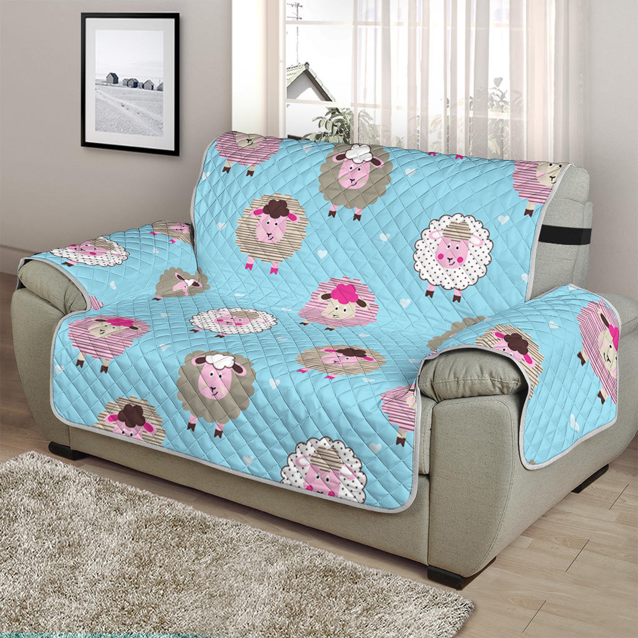 Cartoon Sheep Pattern Print Half Sofa Protector