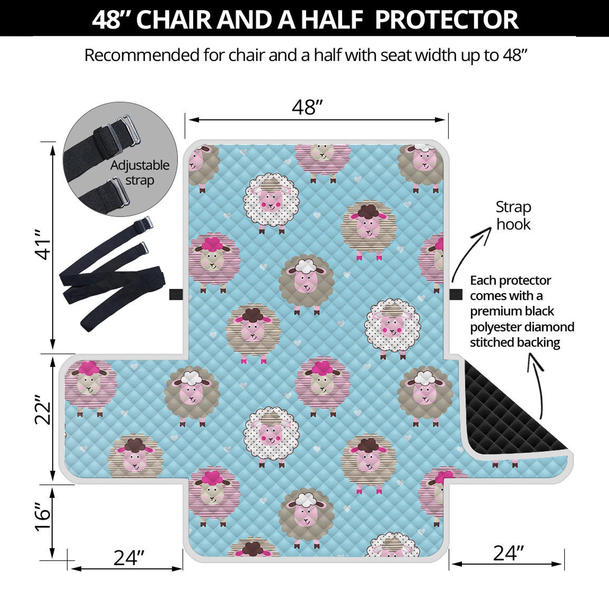 Cartoon Sheep Pattern Print Half Sofa Protector