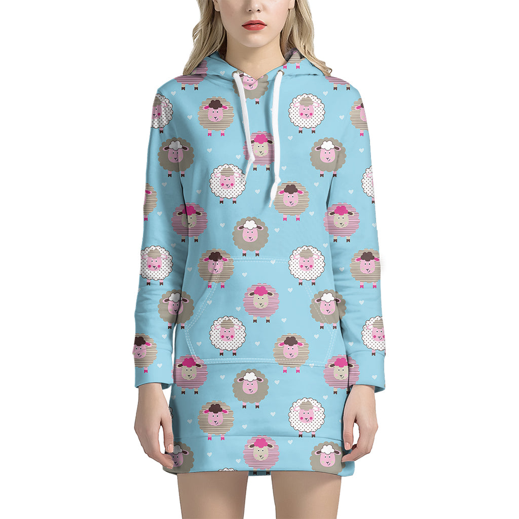 Cartoon Sheep Pattern Print Hoodie Dress