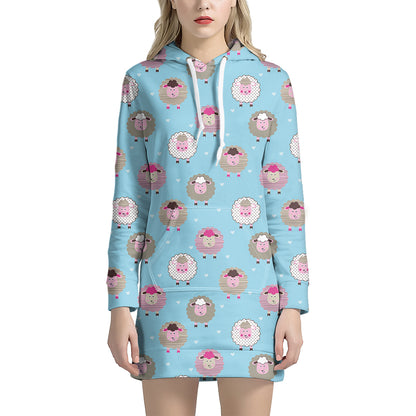 Cartoon Sheep Pattern Print Hoodie Dress