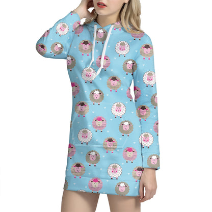Cartoon Sheep Pattern Print Hoodie Dress