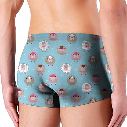 Cartoon Sheep Pattern Print Men's Boxer Briefs