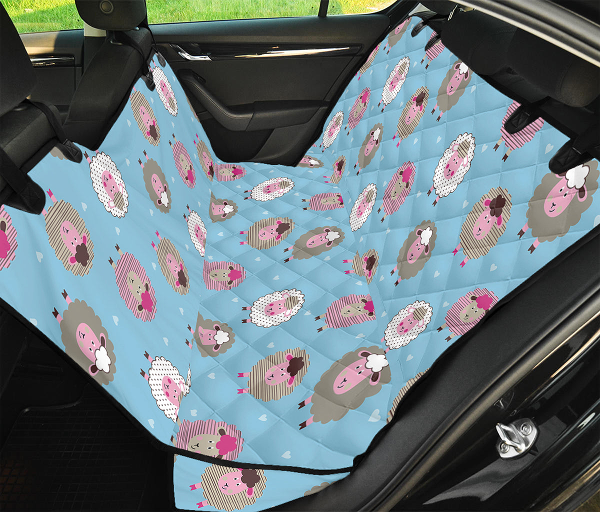 Cartoon Sheep Pattern Print Pet Car Back Seat Cover
