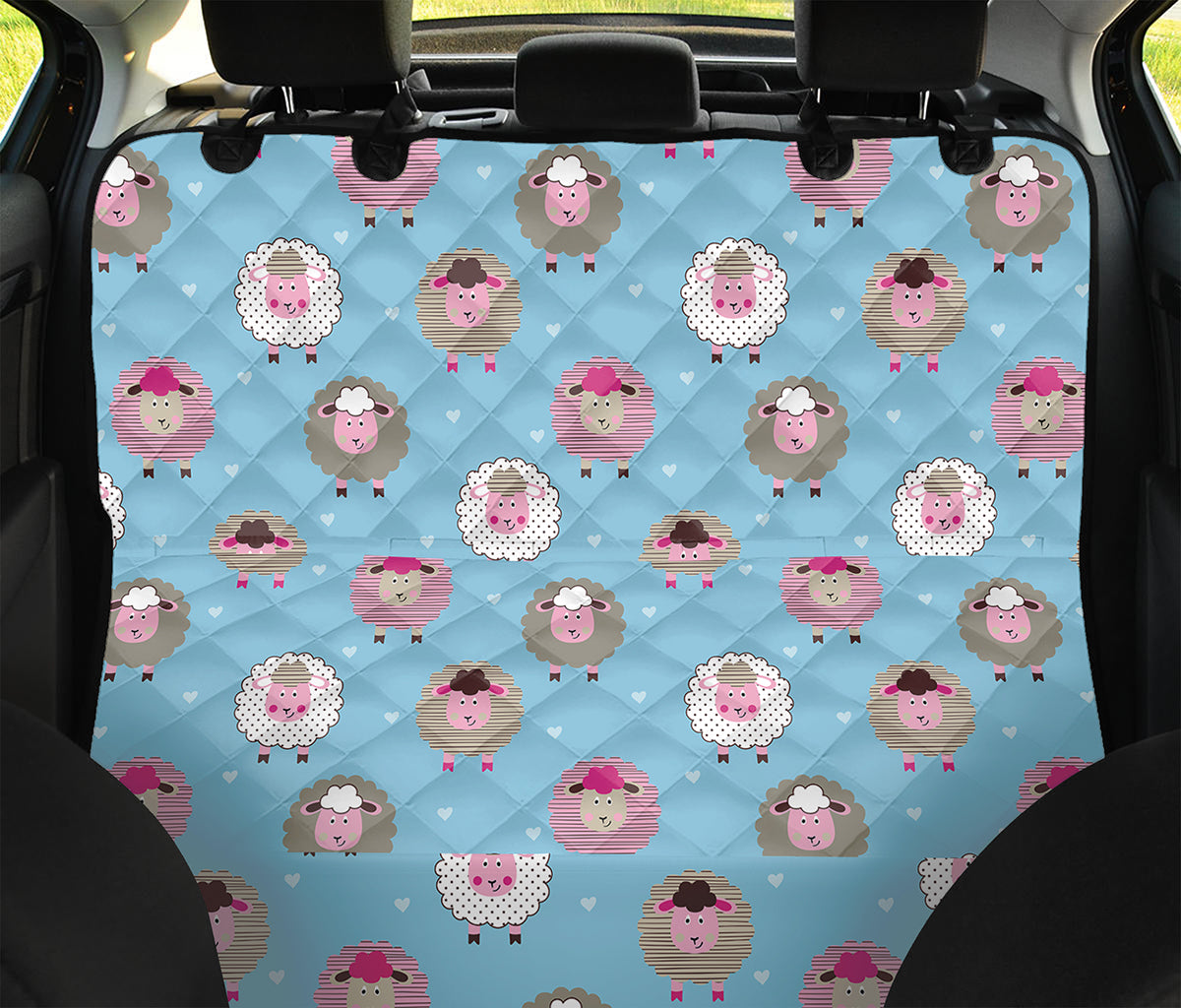 Cartoon Sheep Pattern Print Pet Car Back Seat Cover