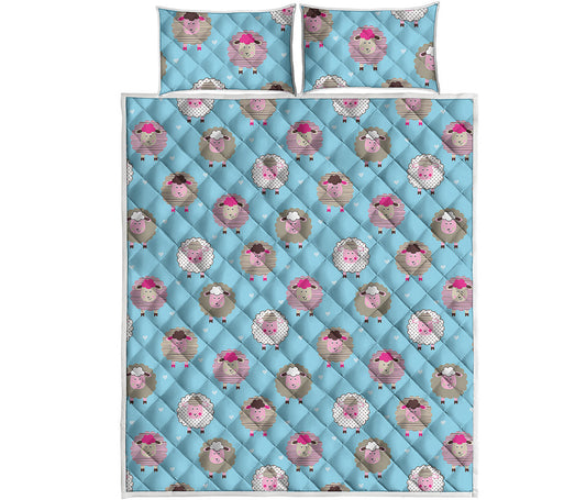 Cartoon Sheep Pattern Print Quilt Bed Set