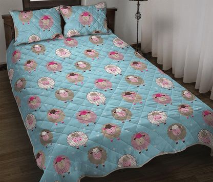 Cartoon Sheep Pattern Print Quilt Bed Set
